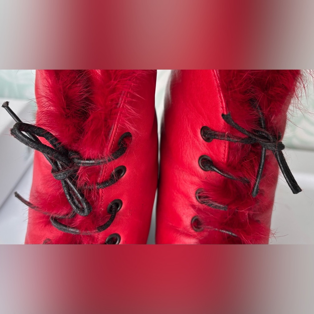 Emmedieci Leather Red Booties Victorian Style w/ Rabbit Hair Lining EU 38 US 7.5 - Picture 13 of 13